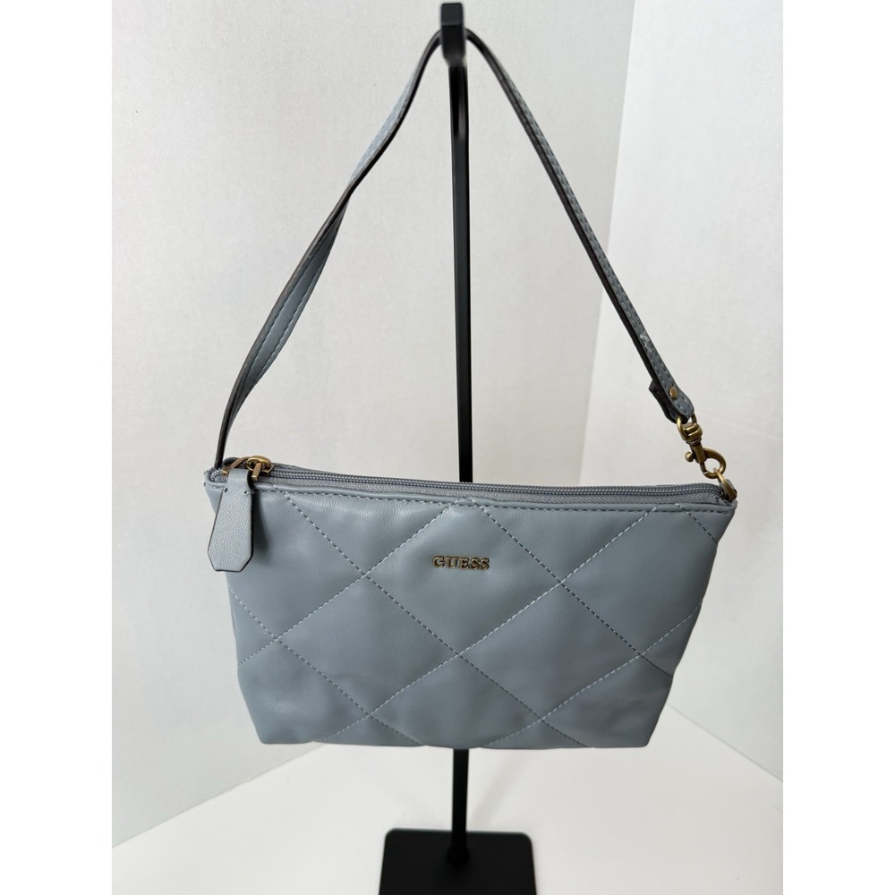 GUESS Vikky Dusty Blue Quilted Leather Shoulder Strap Handbag Purse Y2K 90s VTG